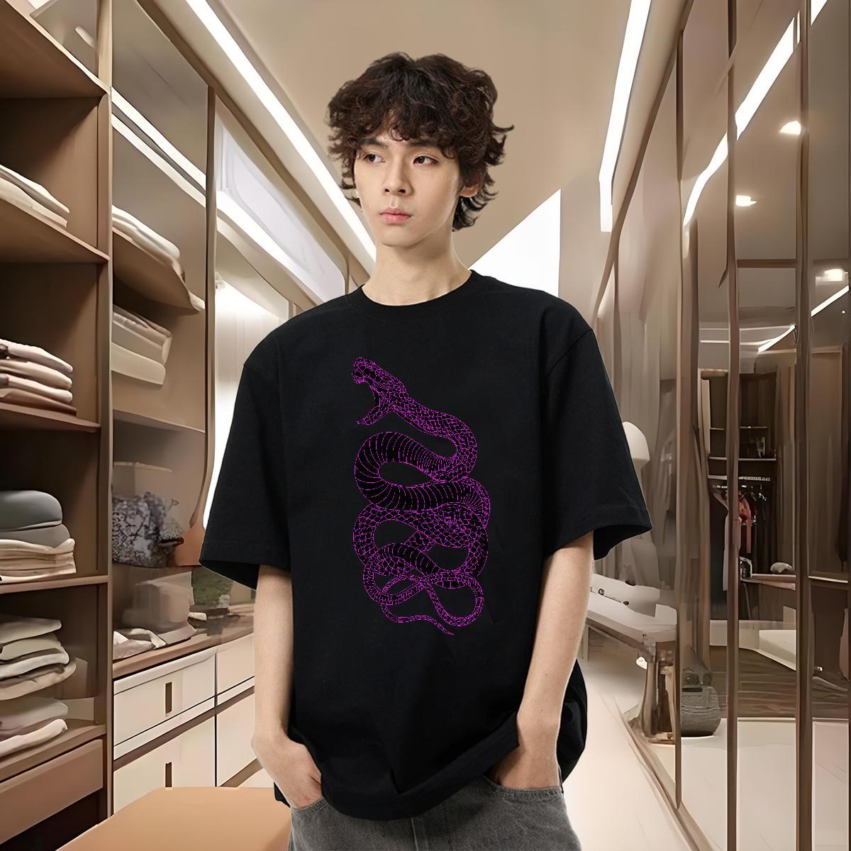 2024 Designer T-Shirts 230g 100% Cotton snake High Street Hip Hop Wear Round Neck Short Sleeve Brand Men Clothes T-Shirt Custom Print Oversized