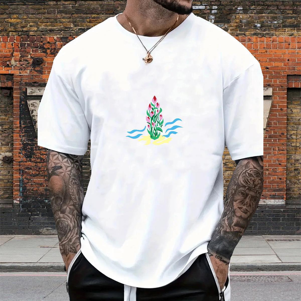 Custom T-Shirts for Men 230g Cotton flower Street Wear Tee Shirt Pure Cotton Wholesale Men Tops Tees Custom Printed