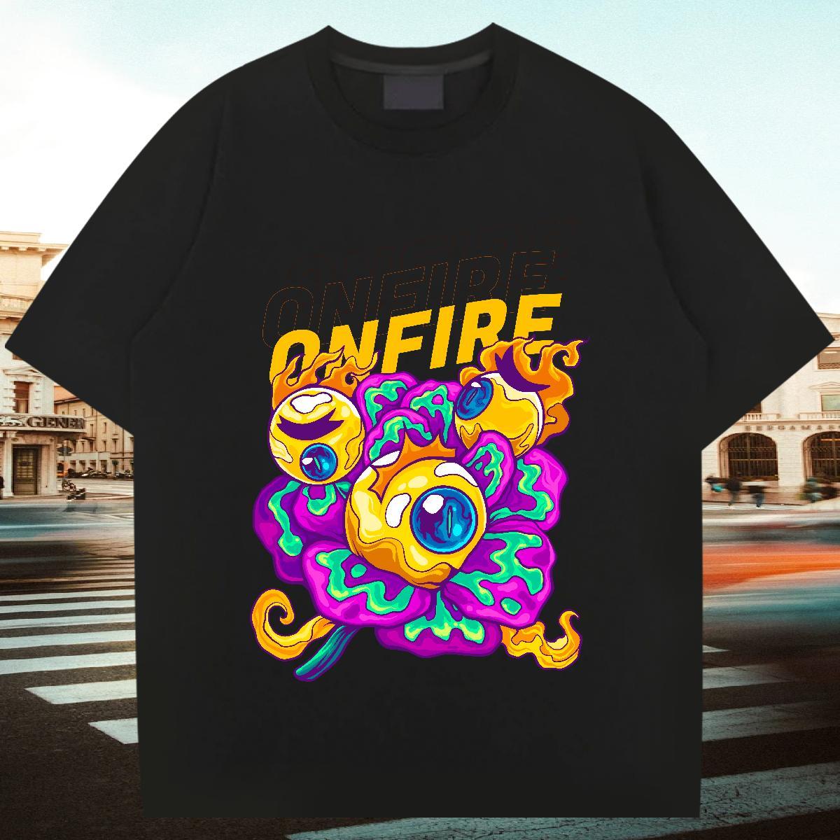 Loose Fit Men Tshirts 100% Cotton 230g High Street Hip Hop ET Customized Print Short Sleeve O-Neck Fashion Casual T Shirt For Man Wear