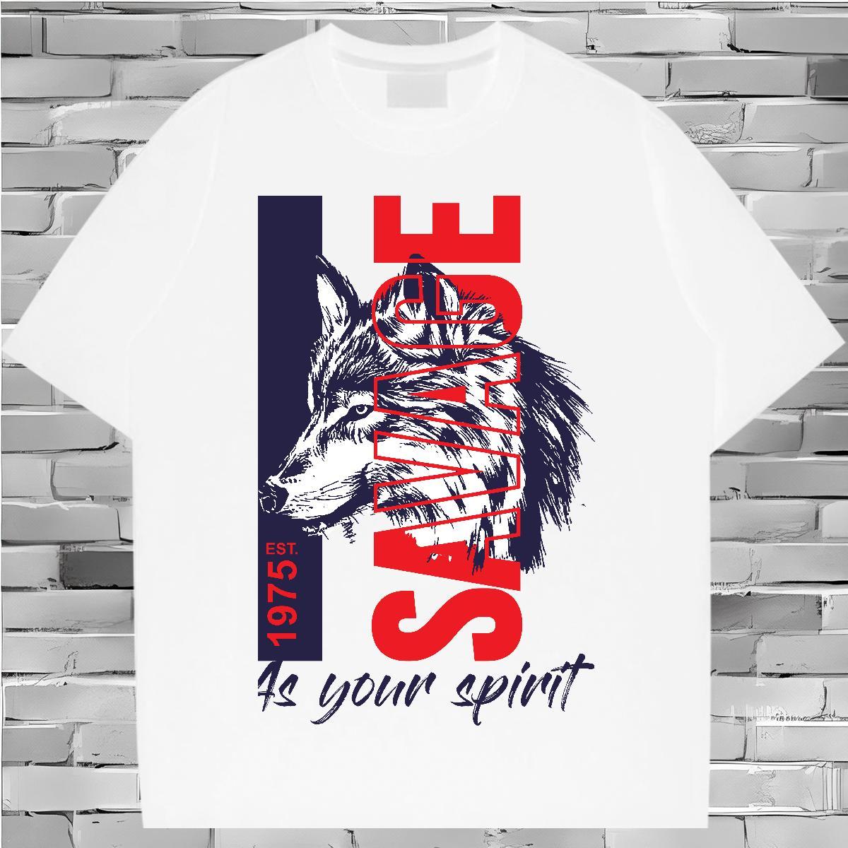 T Shirt For Man 230g Pure Cotton wolf Beach Breathable Short Sleeve Custom Print Plus Size Tshirts Free Shipping Wholesale Tops