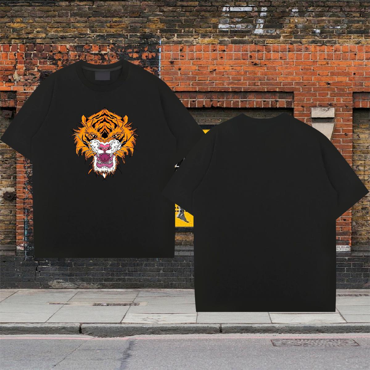 New T Shirt For Man 230g Pure Cotton tiger Street Top Tees Breathable Short Sleeve Unisex Men Tops Tees Custom Cartoon