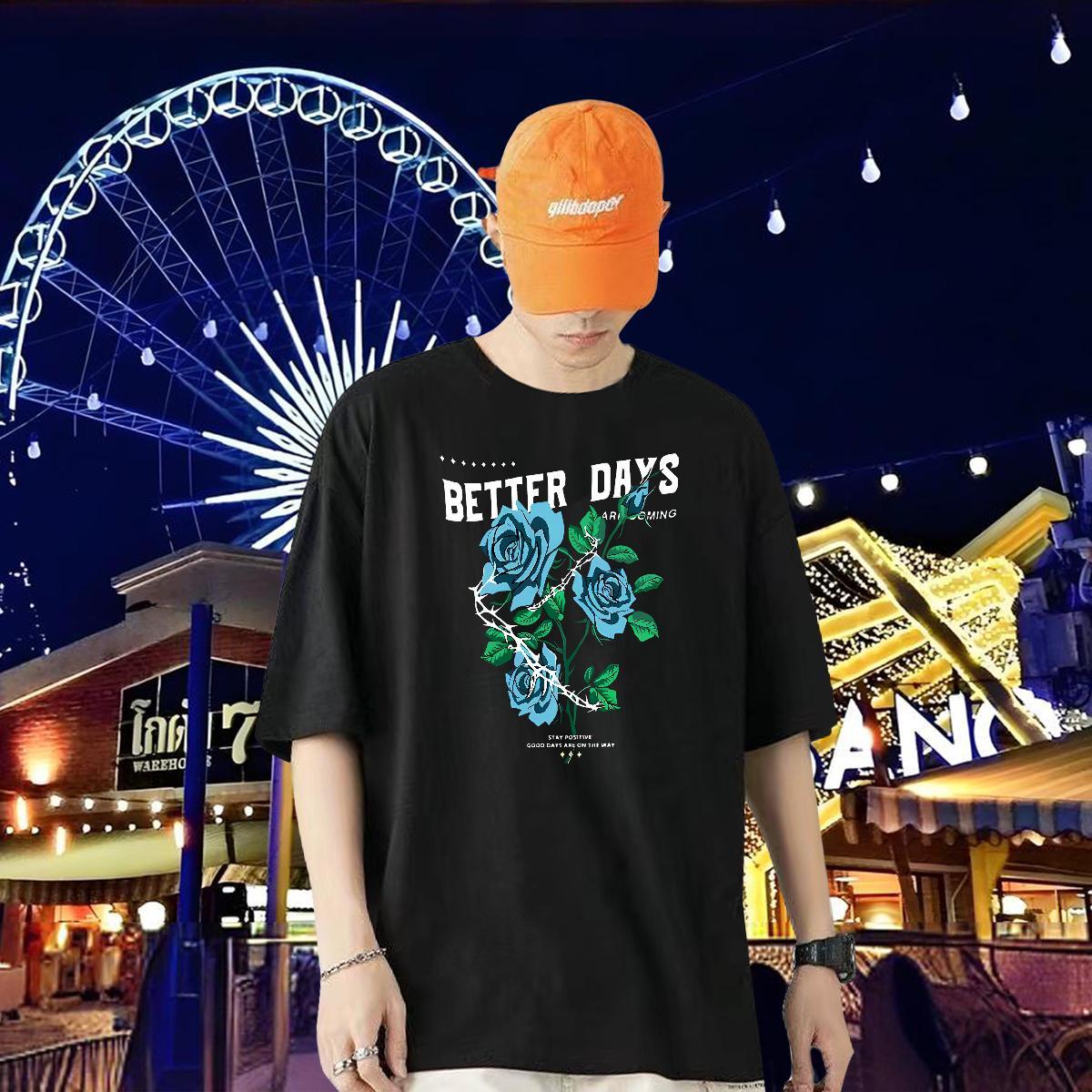 Customized T-Shirts 230g Pure Cotton flower Outdoor Tees Breathable Short Sleeve Loose Men Clothes T-Shirt Customized Print