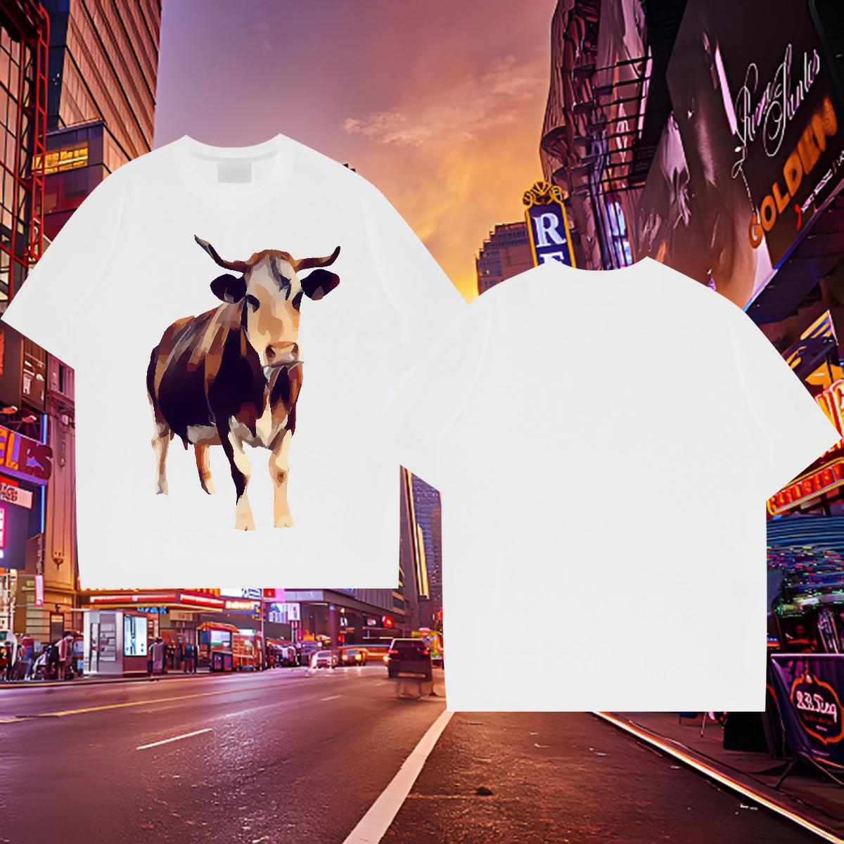 Designer Men Tops Tees 230g 100% Cotton cow T Shirts Men Sport Breathable Crew Neck Anime Print Designer Fashion Clothings