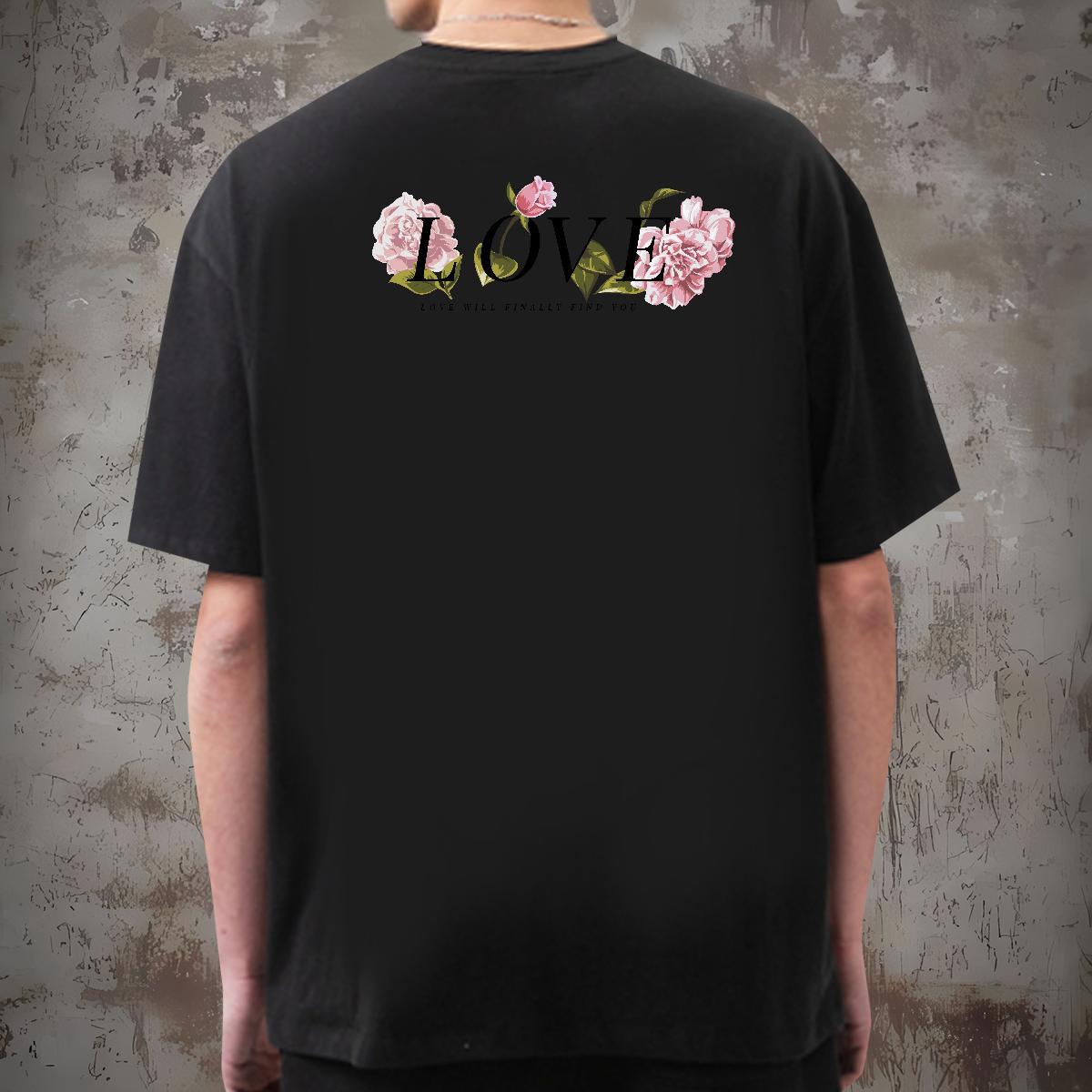 Casual New T shirt 230g 100% Cotton flower Sports Casual Tshirts Breathable Short Sleeve Comfortable Men Tshirts Asian Size