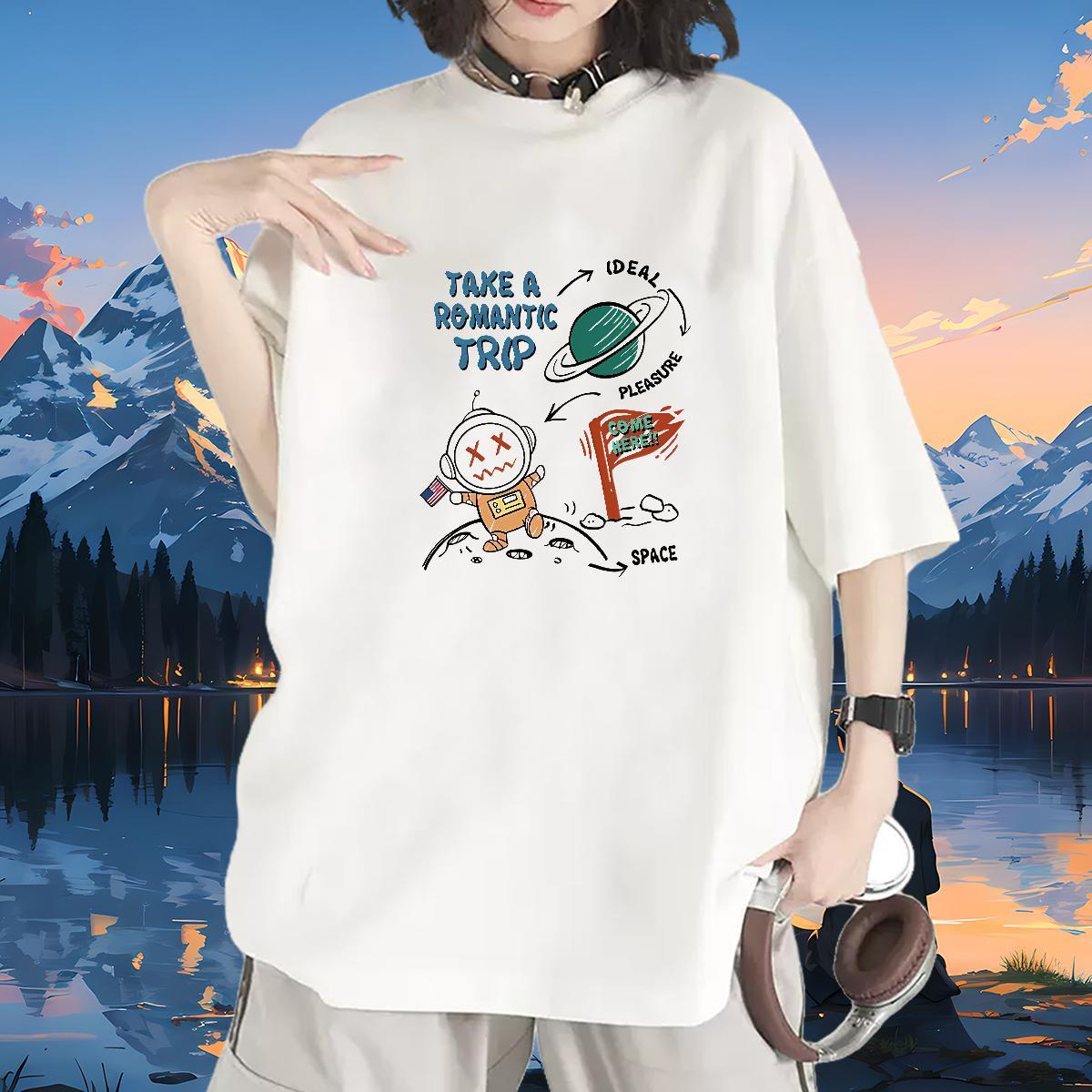 Loose T shirt O Neck Short Sleeves Lady T shirt Plus Size Custom star Hip Hop Street 230g Cotton 2024 Tops