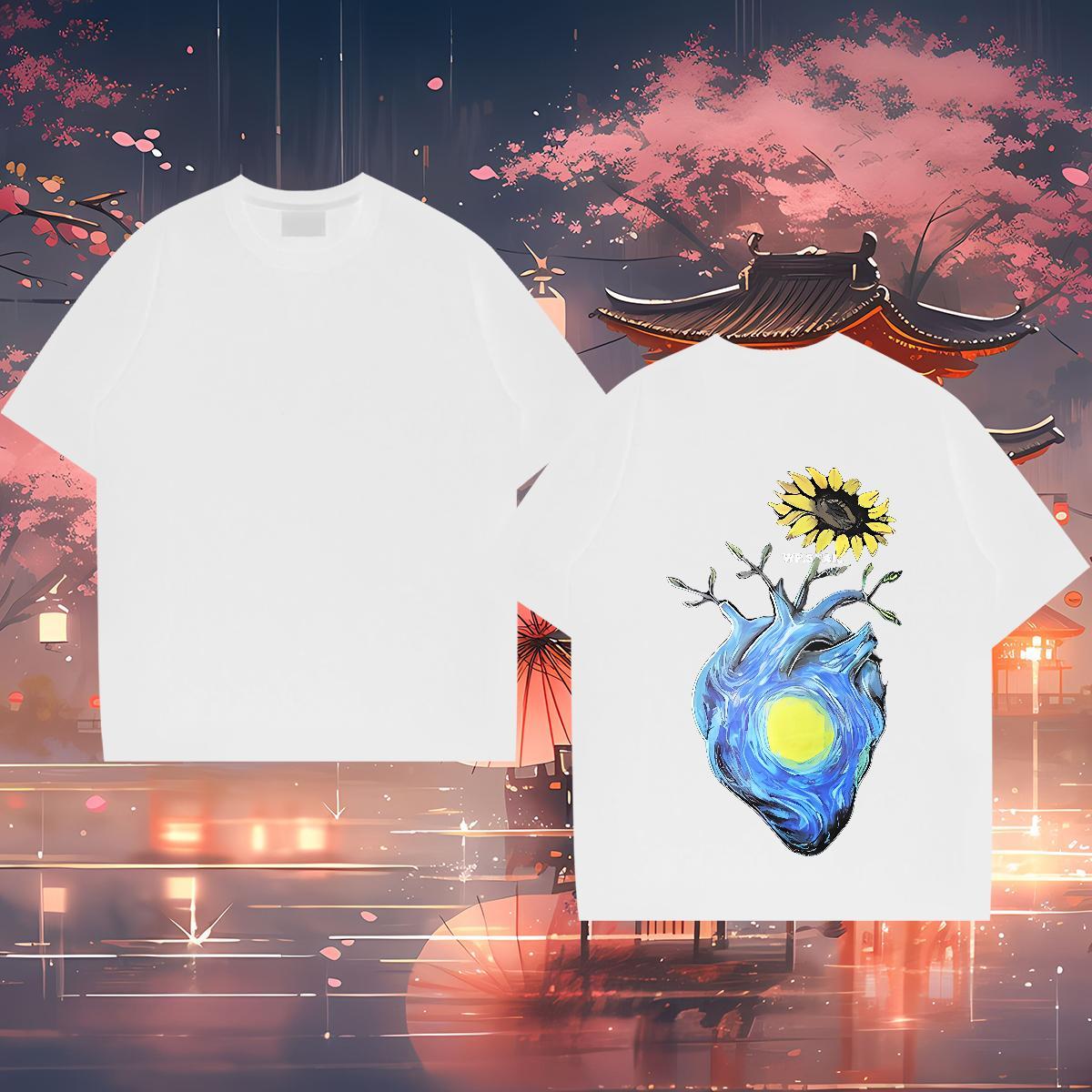 New Arrival Men T Shirts 230g Cotton flower Daily Wear Tshirts Breathable Crew Neck Loose Fit Couples T Shirts Custom Printed