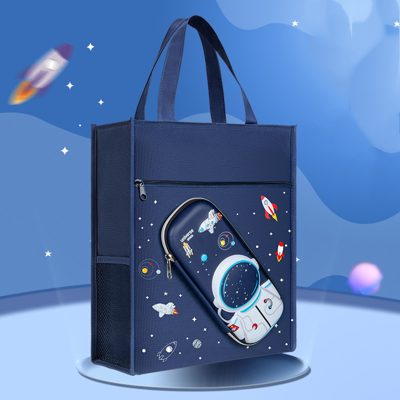 Student Tutoring Bag Large Capacity Handheld Cartoon Carrying Book Bag Canvas Bag Tutoring Class Document Paper Storage Bag Wholesale