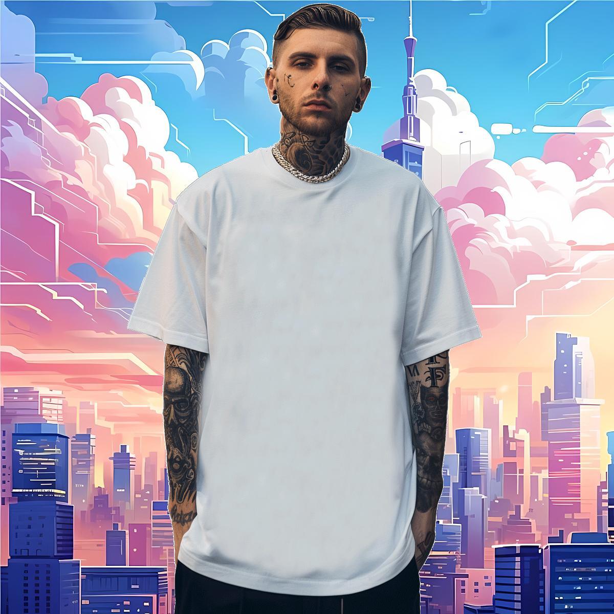 T Shirts Men 230g 100% Cotton Geometric line Street Breathable Short Sleeve Custom Print Oversized Men Clothes T-Shirt Fashion New TOP Quality Tees Sh