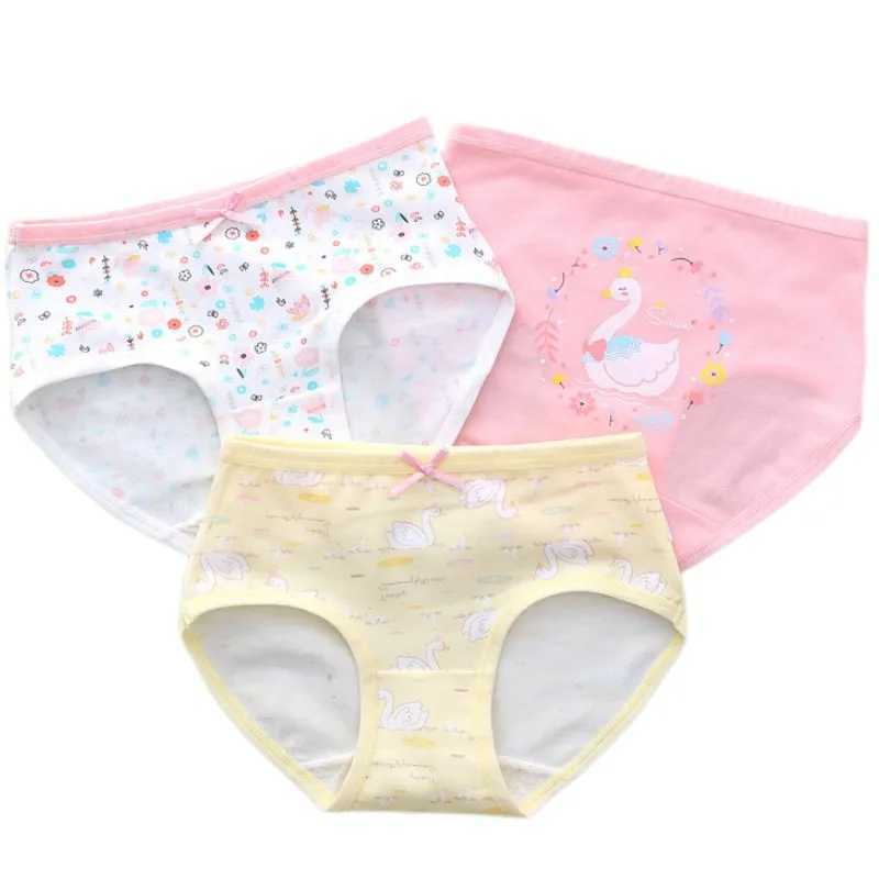 Childrens pure cotton underwear 3 pieces/pack size 3-15T teenage girls underwear bright color printed high-quality childrens underwearW240715