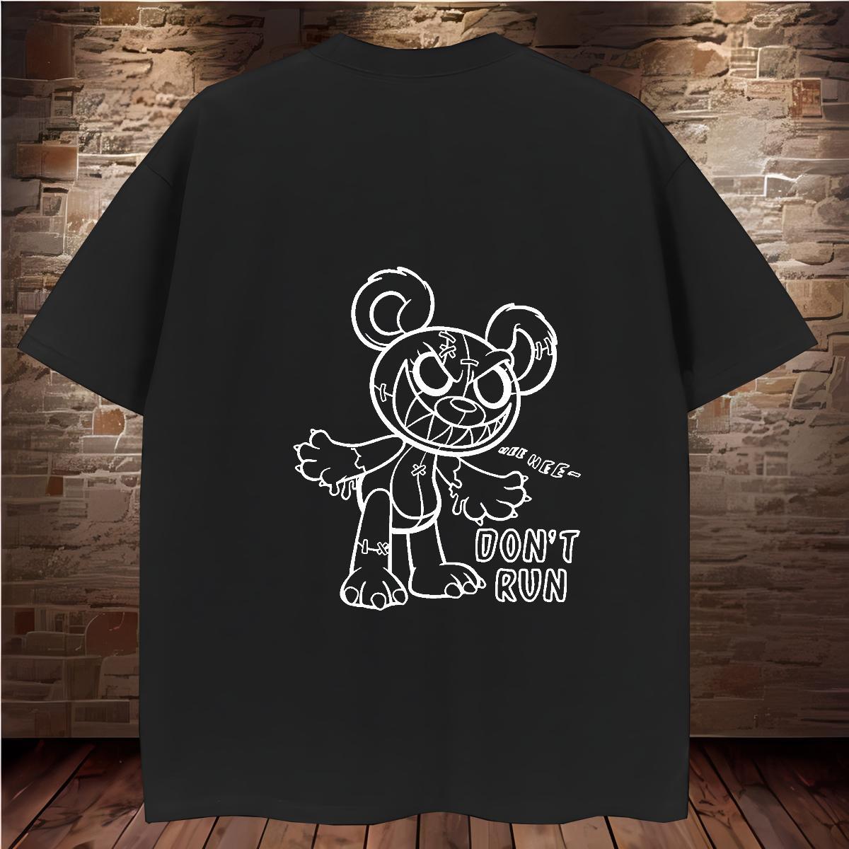 Custom Mens T Shirts 230g Cotton bear Anime Printing Street Tees Shirts Breathable Short Sleeve Loose Fit Men Tops Tees Custom Anime