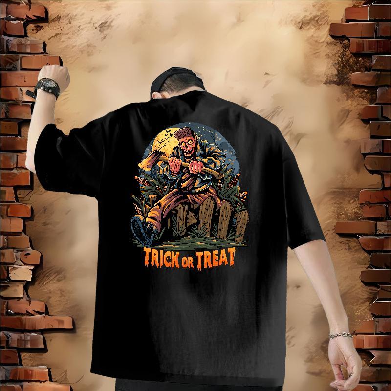 Fashion Casual T Shirt For Man 100% Cotton 230g Halloween Home Outdoor Tops Shirt Breathable Soft Brand Men Clothes T-Shirt Black Oversized
