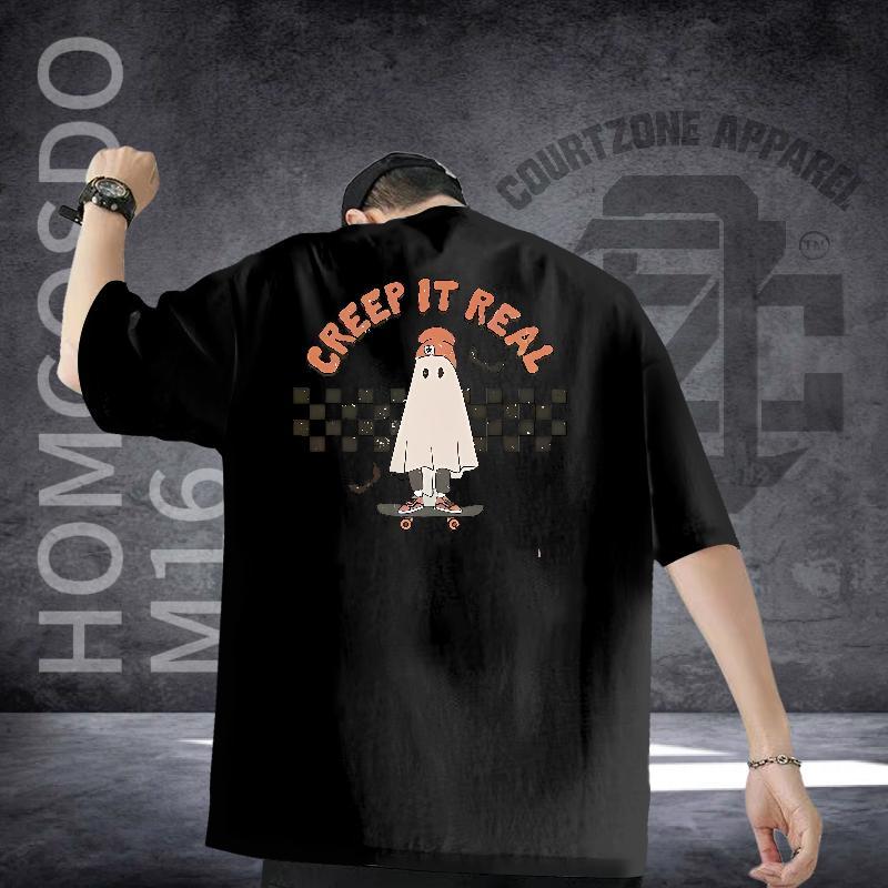 2024 New Man T Shirts 230g 100% Cotton halloween Outdoor Clothings Breathable Crew Neck Comfortable Men Tops Tees Cartoon Printing L-4XL