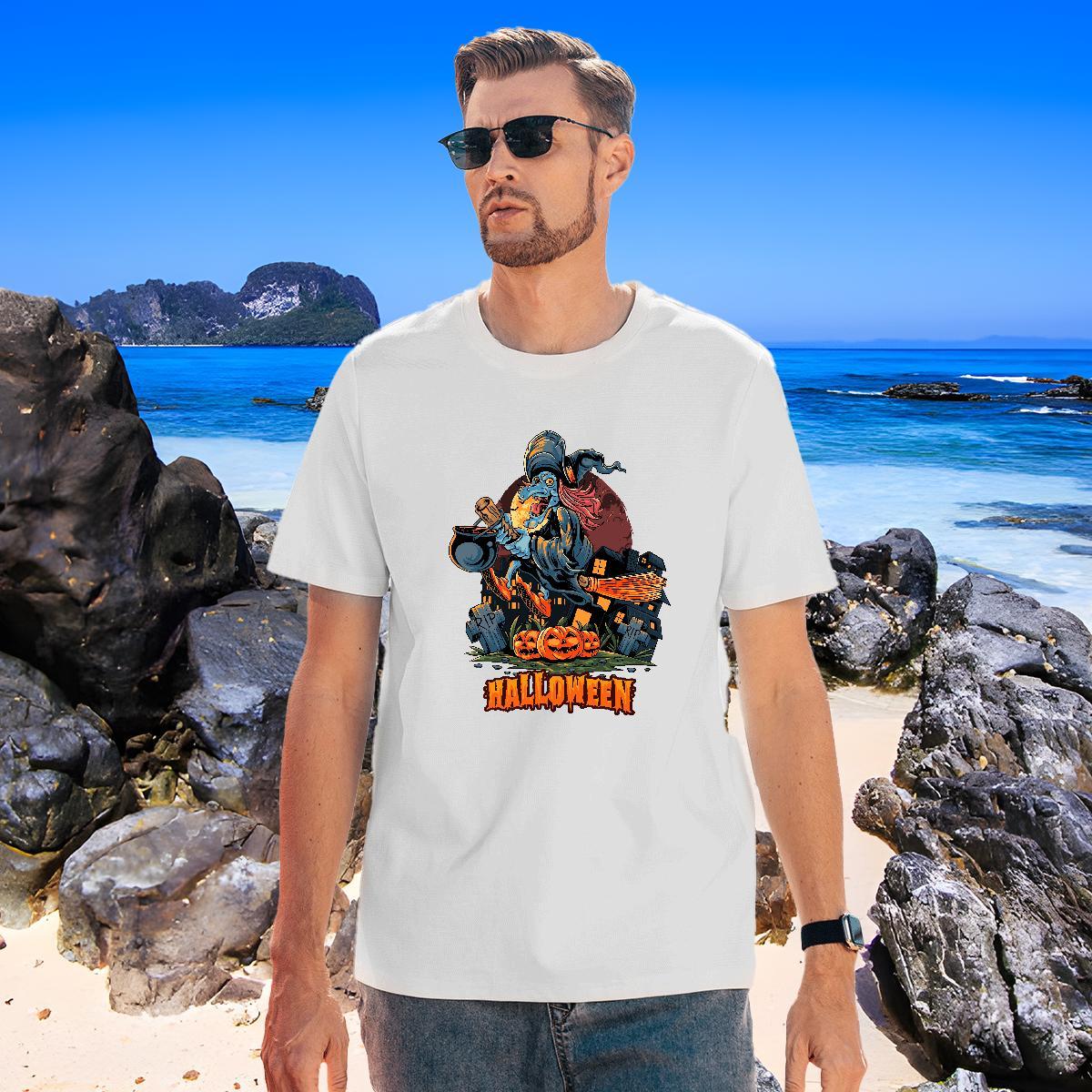 Comfortable Men Tees 230g Cotton pumpkin T shirt Hip Hop Breathable Short Sleeve Floral Print New Clothings