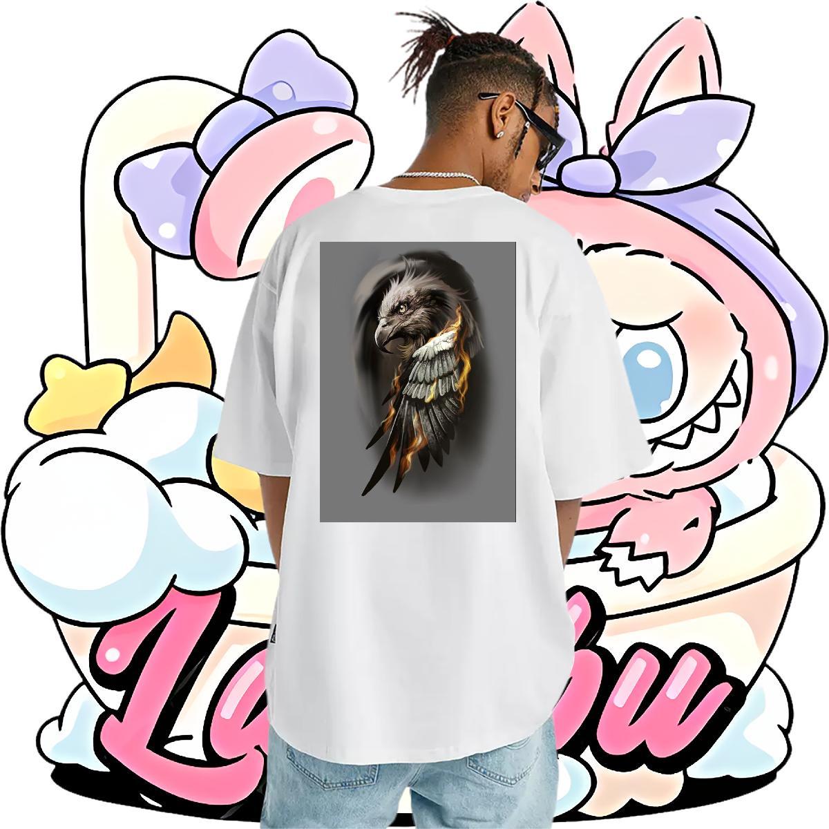 Fashion Casual T Shirt For Man 230g 100% Cotton eagle Anime Printing Street Tees Shirts Crew Neck Soft Couples T Shirts Custom Cartoon
