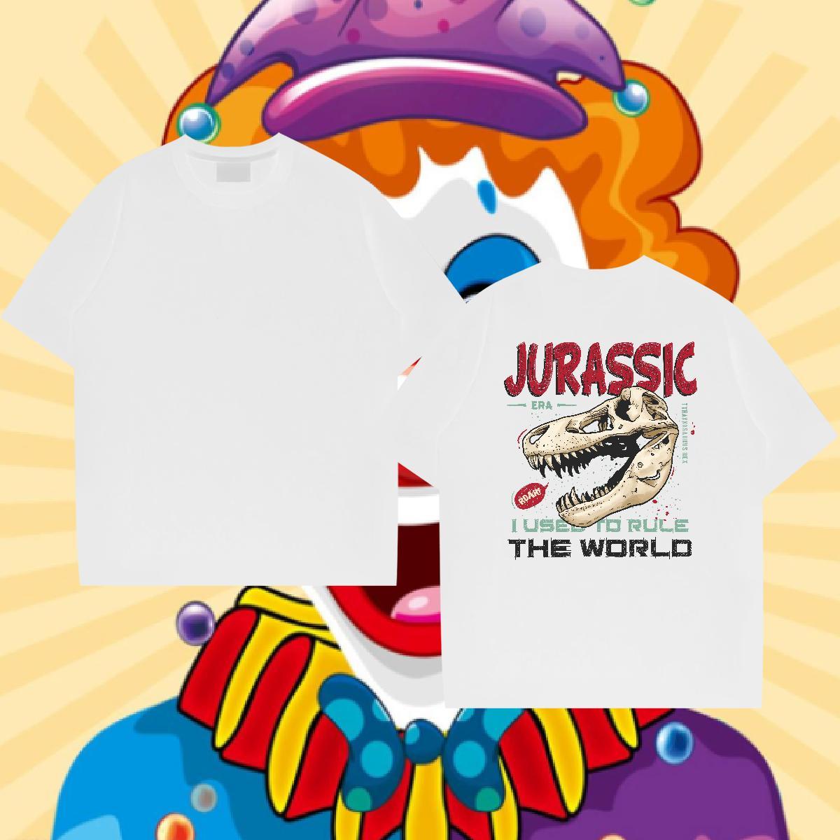 2024 New T-Shirts for Men 230g Pure Cotton dinosaur Hip Hop Tee Shirt Breathable Comfortable Tshirts Customized Print