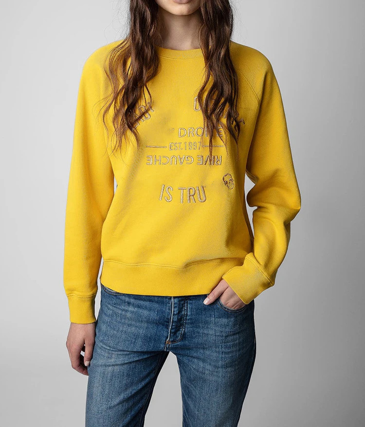 Classic Letter Embroidery Cotton Sweatshirt For Women Autumn Winter Crewneck Long Sleeve Pullover Sweatshirt-8 Colors 240806