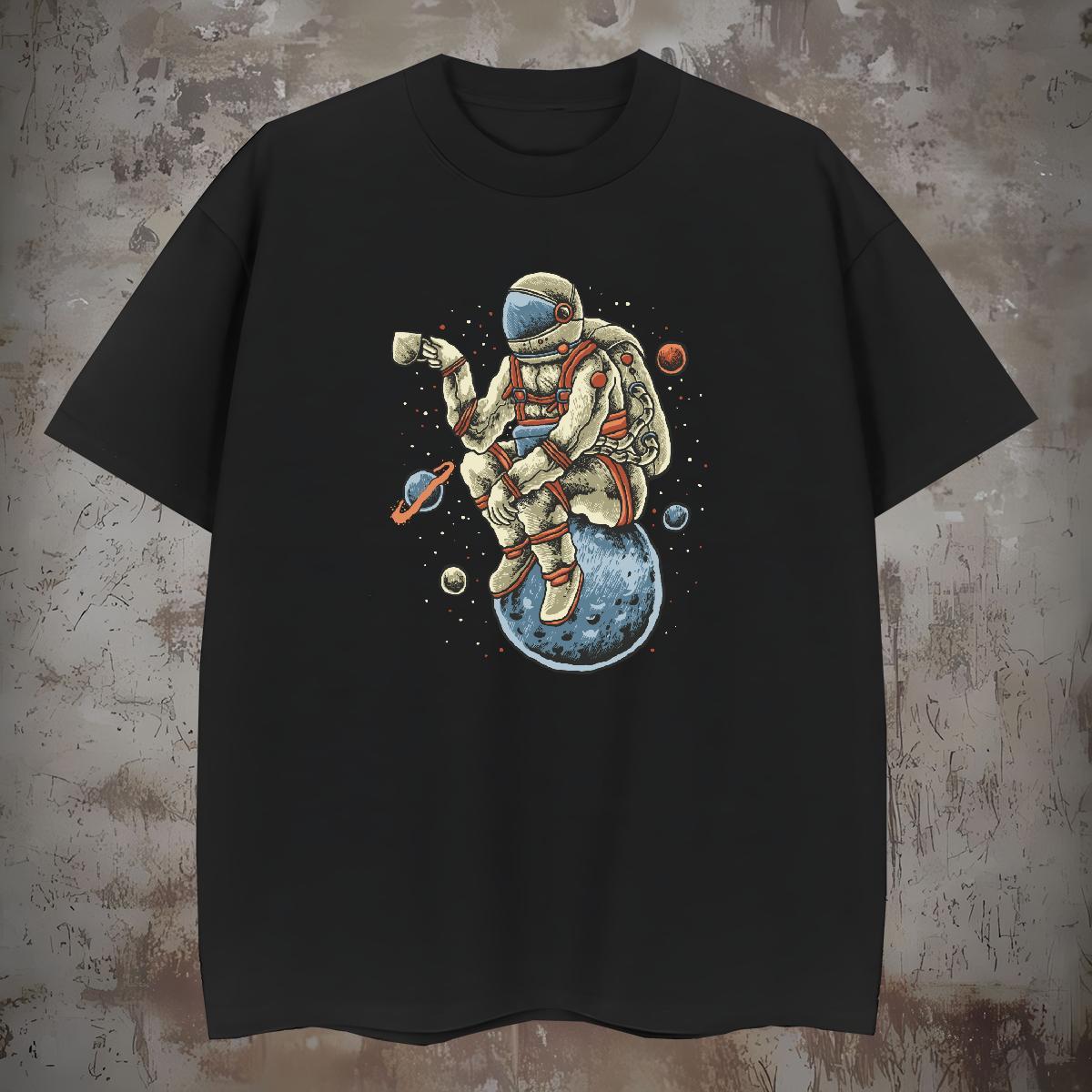 Man T Shirts 100% Cotton 230g cosmonaut Street Wear Crew Neck Breathable Cartoon Print Men Tees DIY Loose Fit Tee Shirt