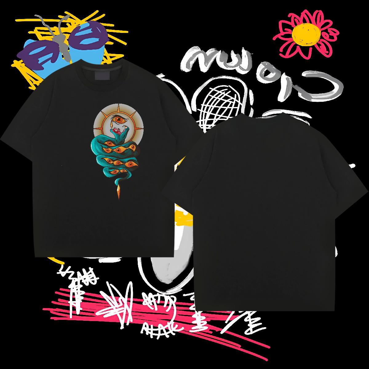 New Mens T Shirts 230g 100% Cotton snake High Street Hip Hop Tee Shirt Crew Neck Breathable High Quality Men Tees Custom Anime