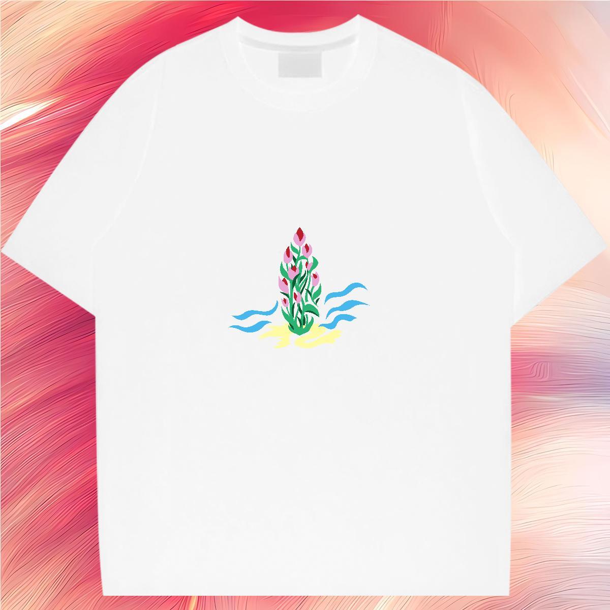 Brand Man T Shirts 230g 100% Cotton flower Daily Wear Tops Tees Pure Cotton Soft Men Tops Tees Plus Size Cartoon