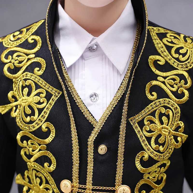 Suits Childrens Lovely Blazer Vest Pants 3pcs Suit Set Boys Golden Flower European Court Prince Charming Stage Drama Show Costume