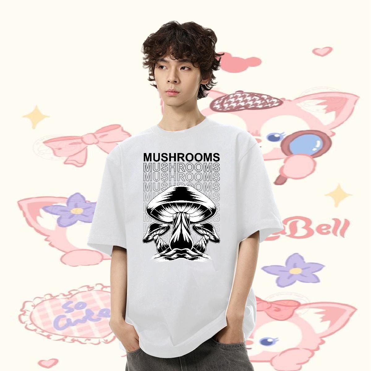Casual New T-Shirts for Men 230g Cotton mushroom Hip Hop Street Wear Breathable Crew Neck Soft Mens Tshirts Custom Print Oversized