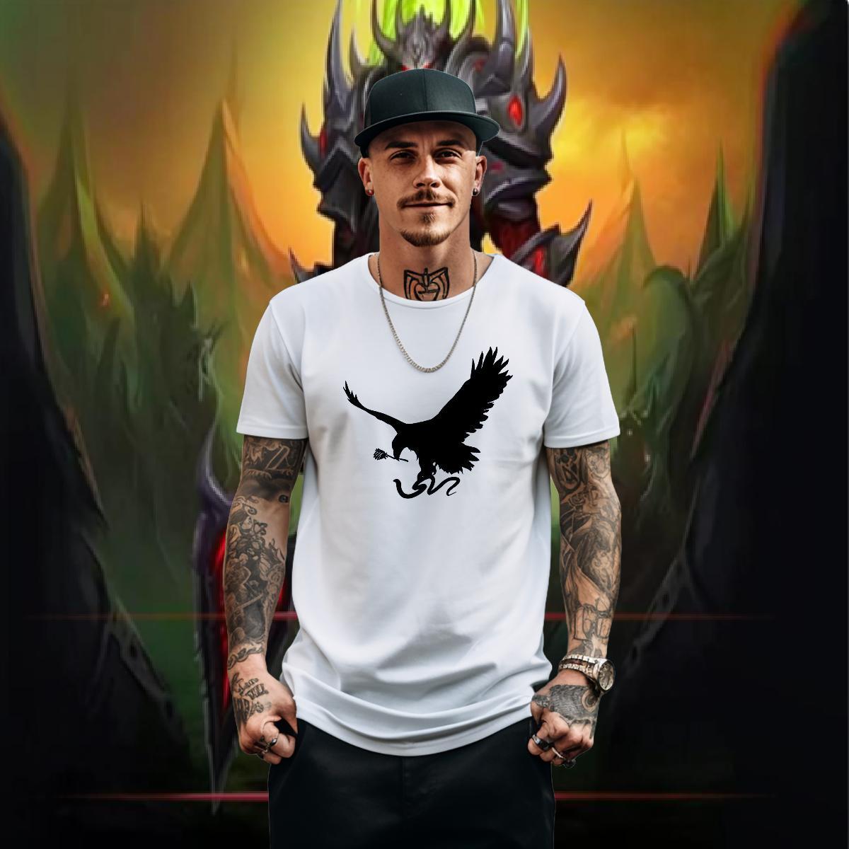 Custom T-Shirts for Men 230g Cotton eagle Street Casual Tshirts Short Sleeve O-Neck Loose Men Tops Tees Anime Print