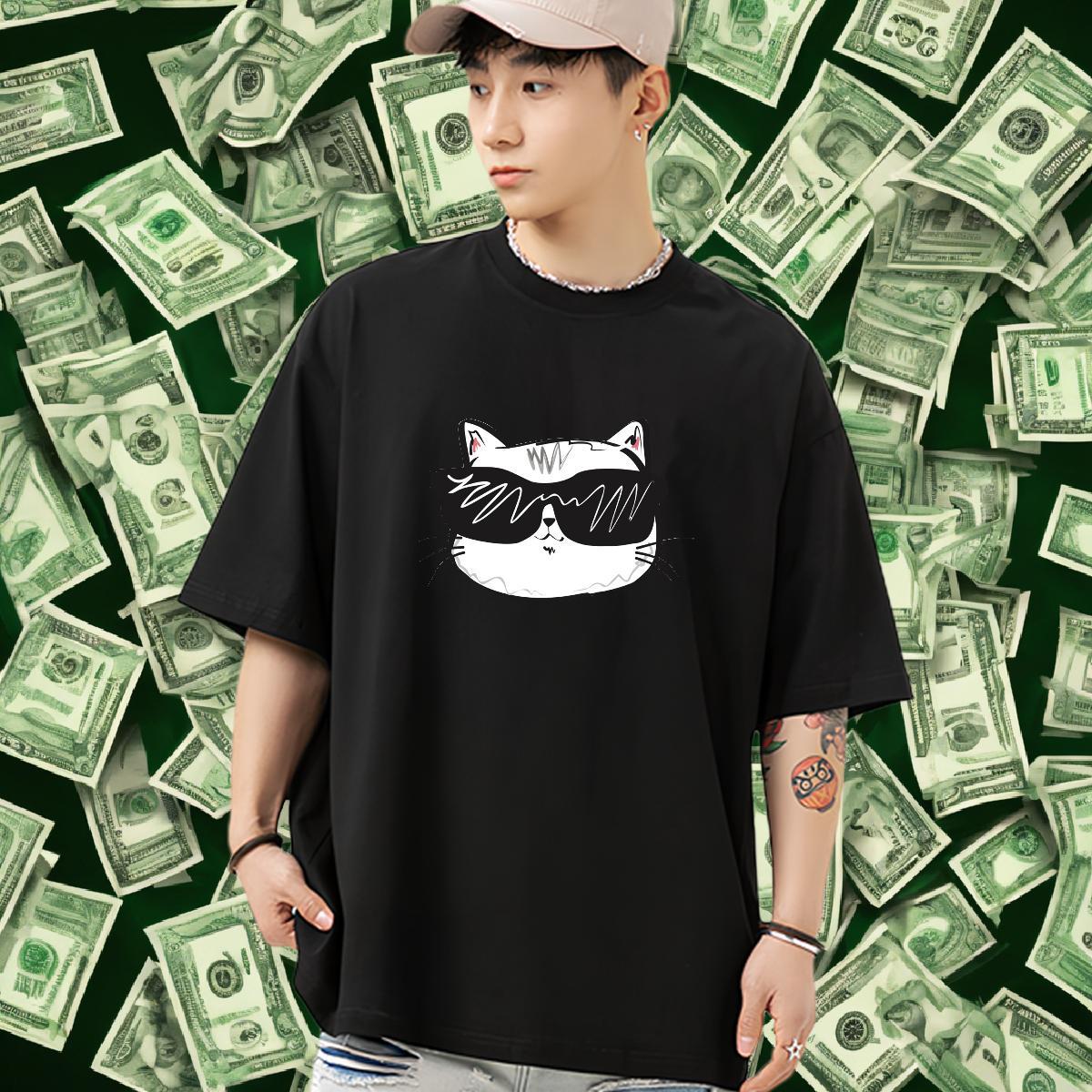 Classic T-Shirts 230g 100% Cotton cat Daily Outfit Tops Shirt Breathable Soft Loose Tshirts DIY Printed