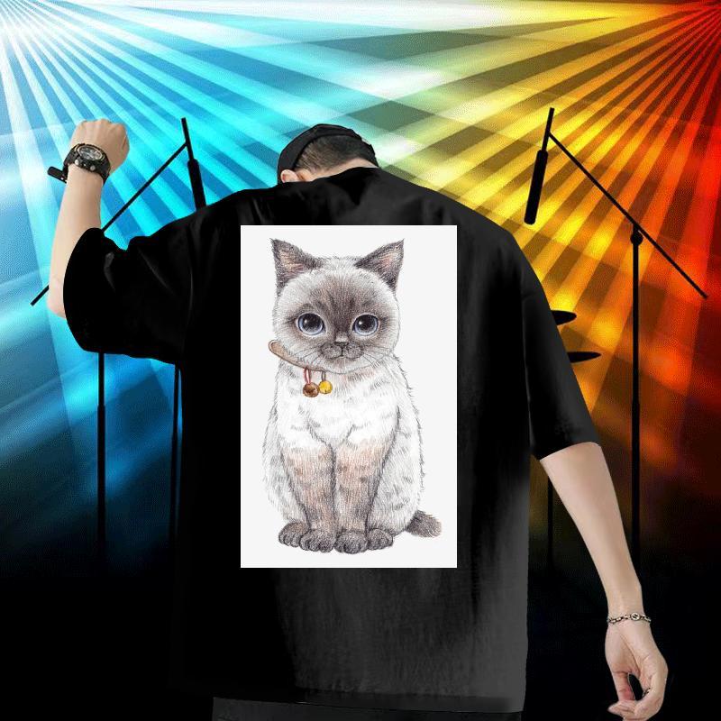 2024 Summer T-Shirts for Men 100% Cotton 230g cat Casual Daily Wear Tshirts Pure Cotton Free Shipping Men Clothes T-Shirt Asian Size