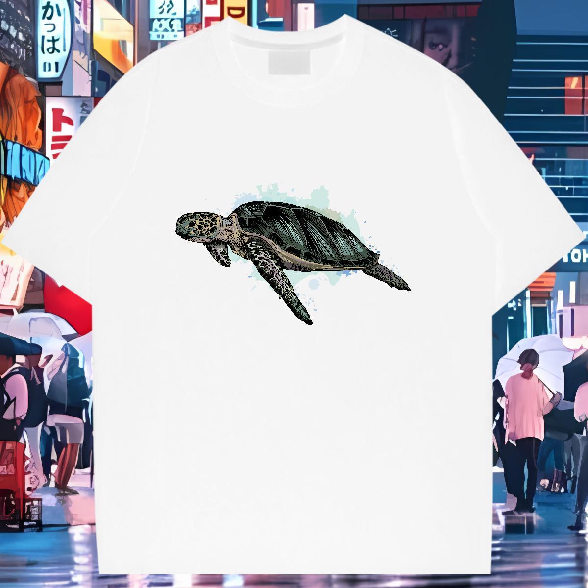 New Designer T-Shirts 230g Cotton tortoise Anime Printing Street Tops Breathable Cool Design Tshirt for Man Woman DIY Logo Oversized