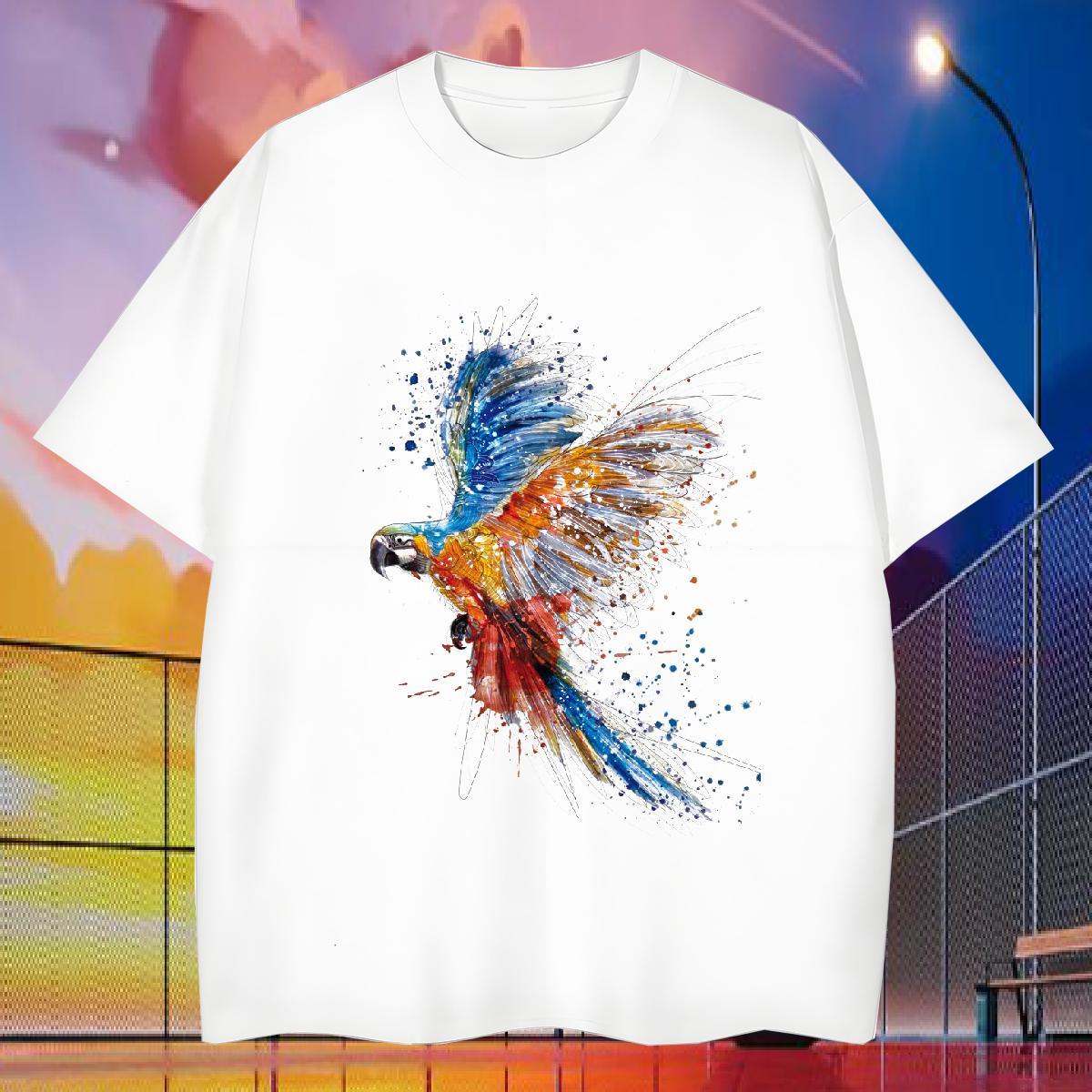 Fashion New Men T Shirts 230g Pure Cotton parrot Casual Beach Clothings Breathable Short Sleeve Loose Men Tees DIY