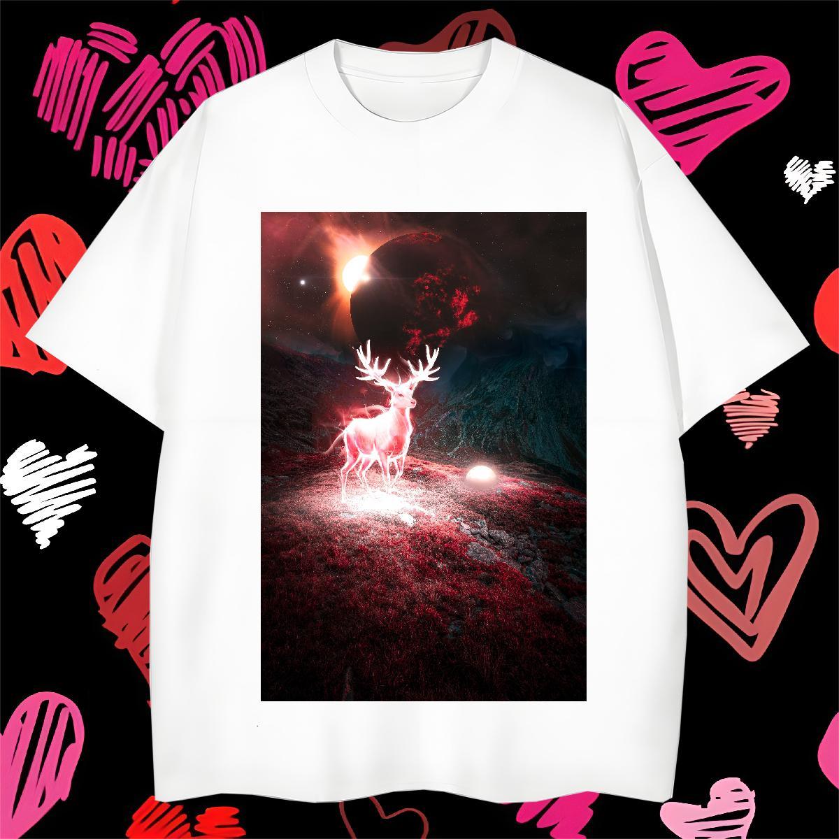 Designer Fashion T-Shirts for Men 230g 100% Cotton Deer Street Wear Clothings Breathable Short Sleeve Comfortable Mens Tshirts Anime Print