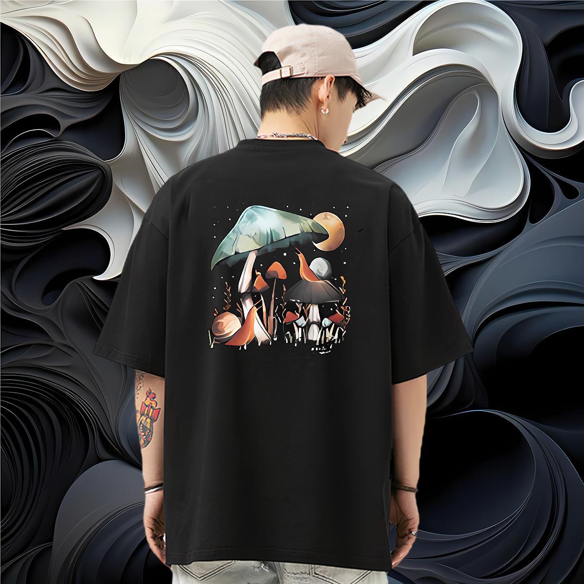 Fashion Design T shirt 230g 100% Cotton mushroom Hip Hop Top Tees Crew Neck Brand Men Tees Cartoon Print