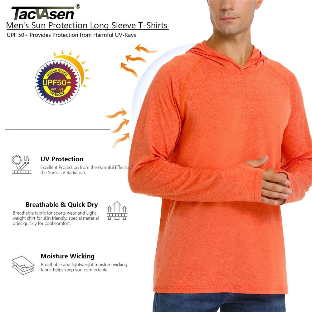 TACVASEN UPF 50 Sun Protection Hoodie Shirts Mens Long Sleeve T-shirts Lightweight Quick Dry Pullovers Casual Fishing Tee Tops 240806