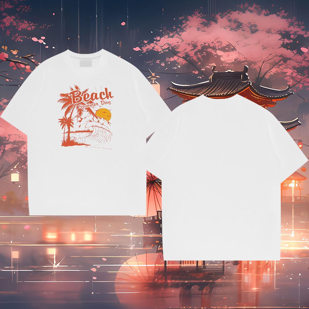 Wholesale T-Shirts 230g 100% Cotton sea Street Wear Polos Breathable Crew Neck High Quality Men Tops Tees DIY Anime