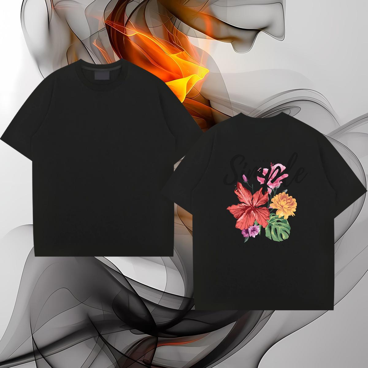 New Men T Shirts 230g Pure Cotton flower Spring Summer Polos O Neck Short Sleeves Designer Tshirts Asian Size