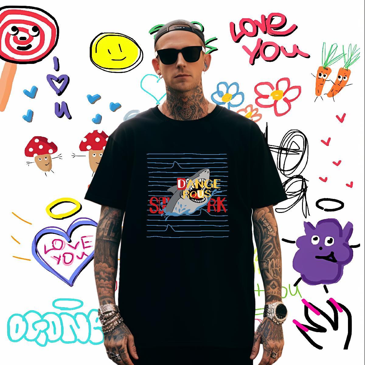 Man T Shirts 230g 100% Cotton shark Outdoor Short Sleeve O-Neck Custom Print Plus Size Mens Tshirts Free Shipping TOP Quality Polos