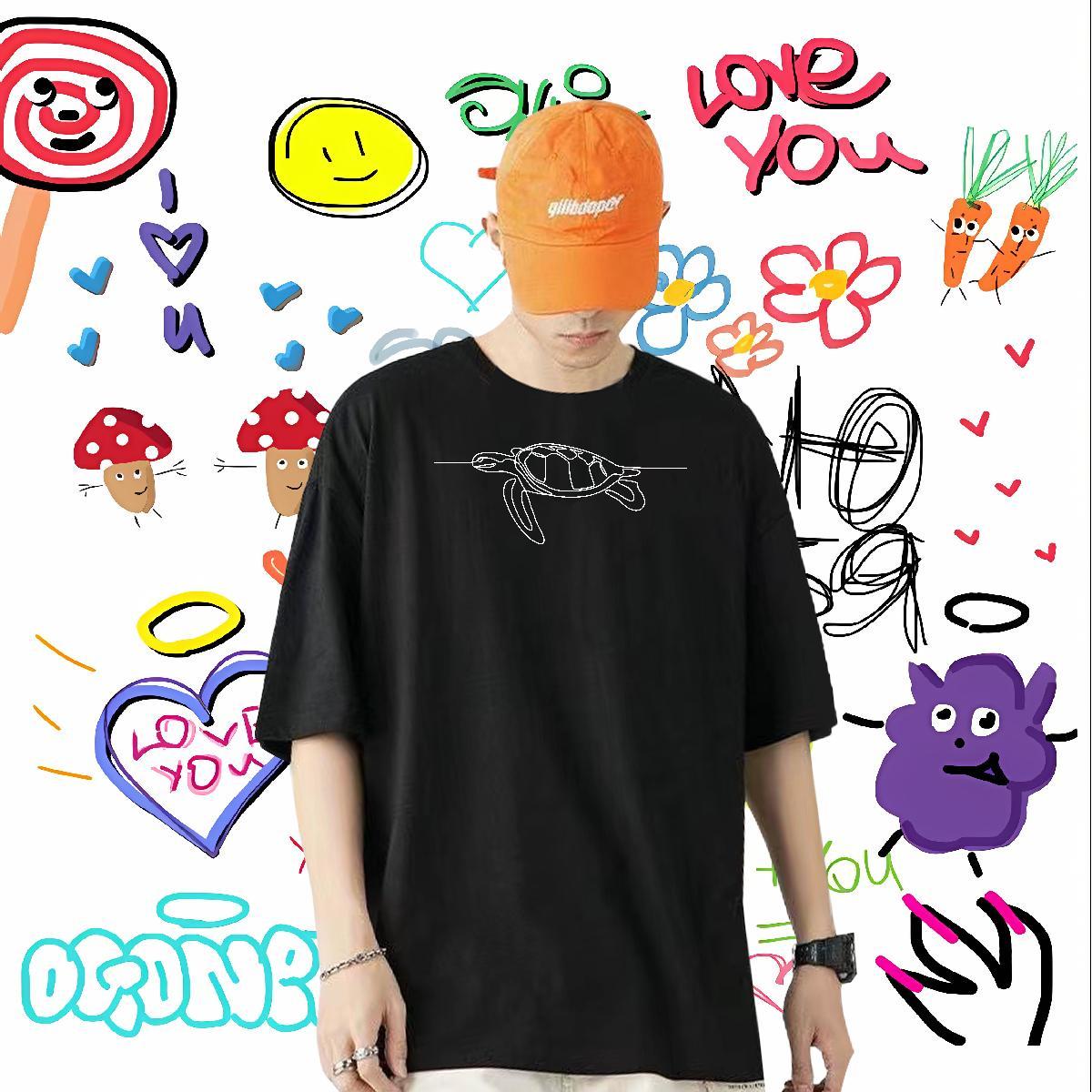 Wholesale Man T Shirts 100% Cotton 230g tortoise Street Clothes Breathable Short Sleeve High Quality Mens Tshirts Cartoon Printing L-4XL