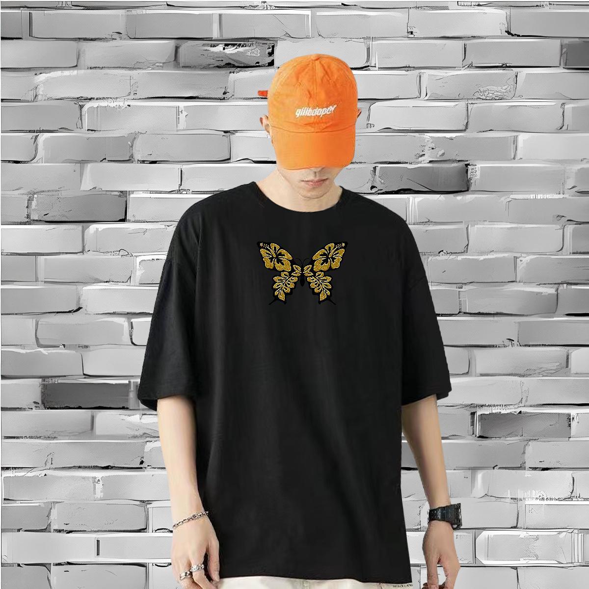 2024 Designer Man T Shirts 100% Cotton 230g Butterfly Street Casual Tops Tees Breathable Crew Neck Soft Men Tshirts Anime Print