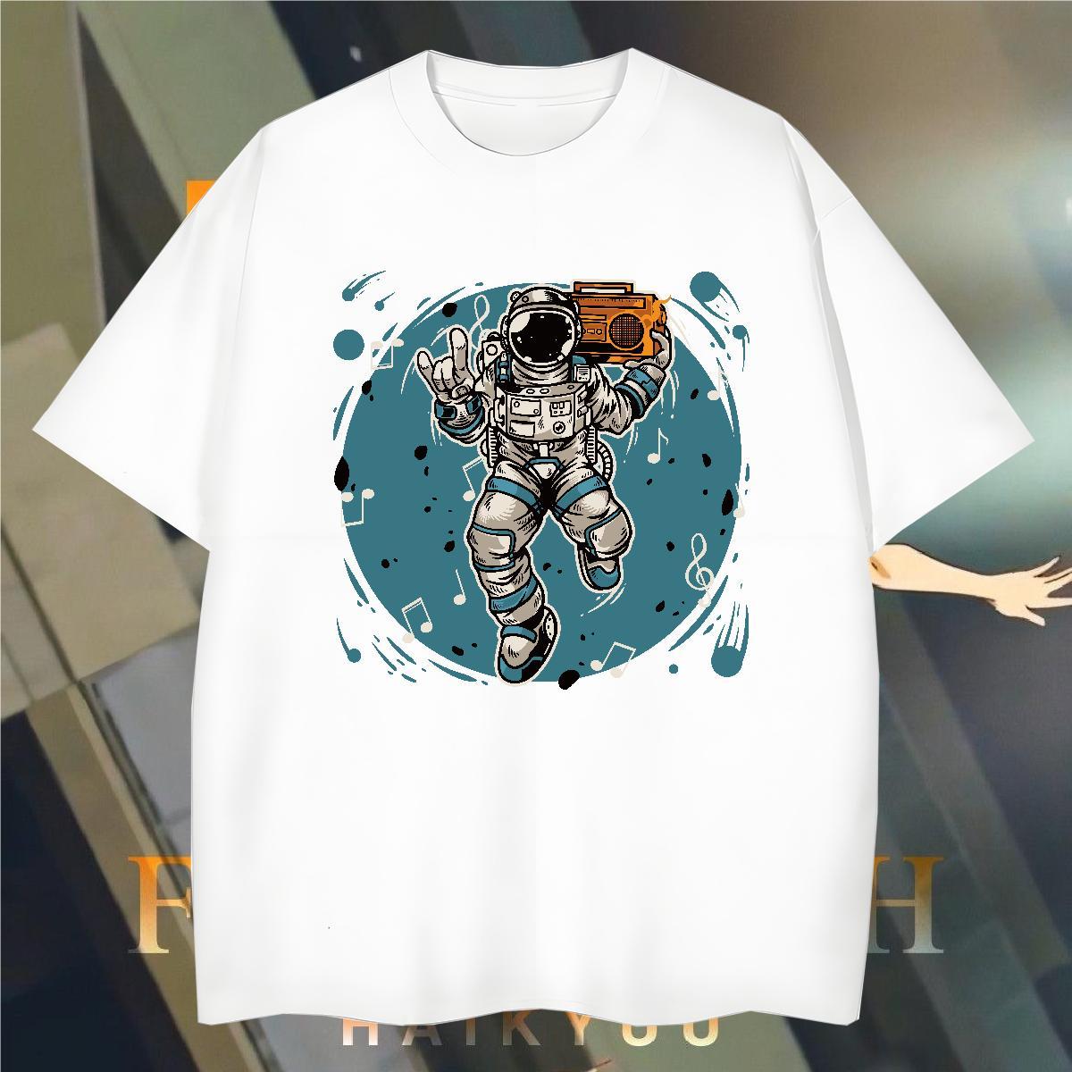 Men T Shirts 230g 100% Cotton cosmonaut Street Casual Short Sleeve O-Neck Graphic Couples T Shirts 2024 Summer Soft Tee Shirt