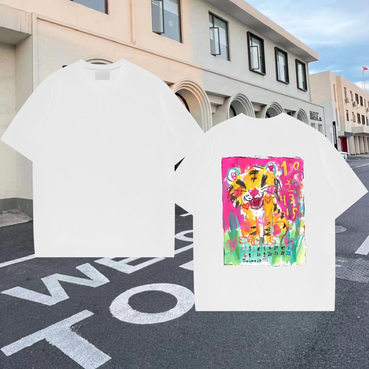 Brand T-Shirts for Men 230g Pure Cotton tiger Sports Casual Tops Shirt Round Neck Short Sleeve Loose Fit Mens Tshirts Skull