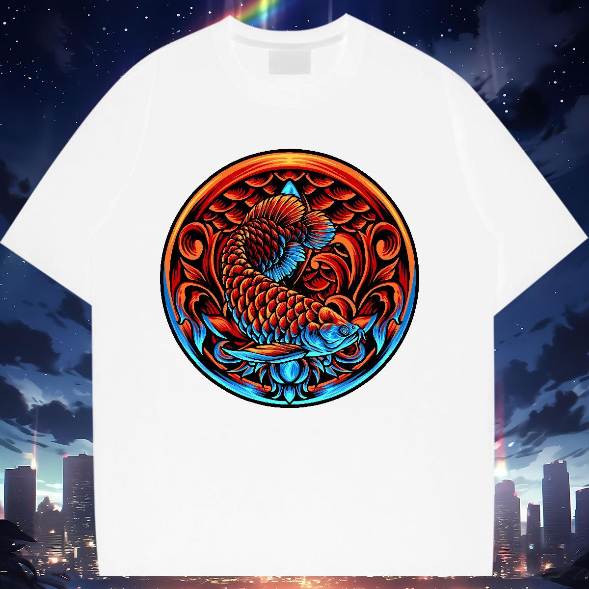 High quality T-Shirts O-Neck Short Sleeve Lady T shirt Cartoon Printing L-4XL Gold fish Casual Sport 230g Pure Cotton 2024 Designer Clothings