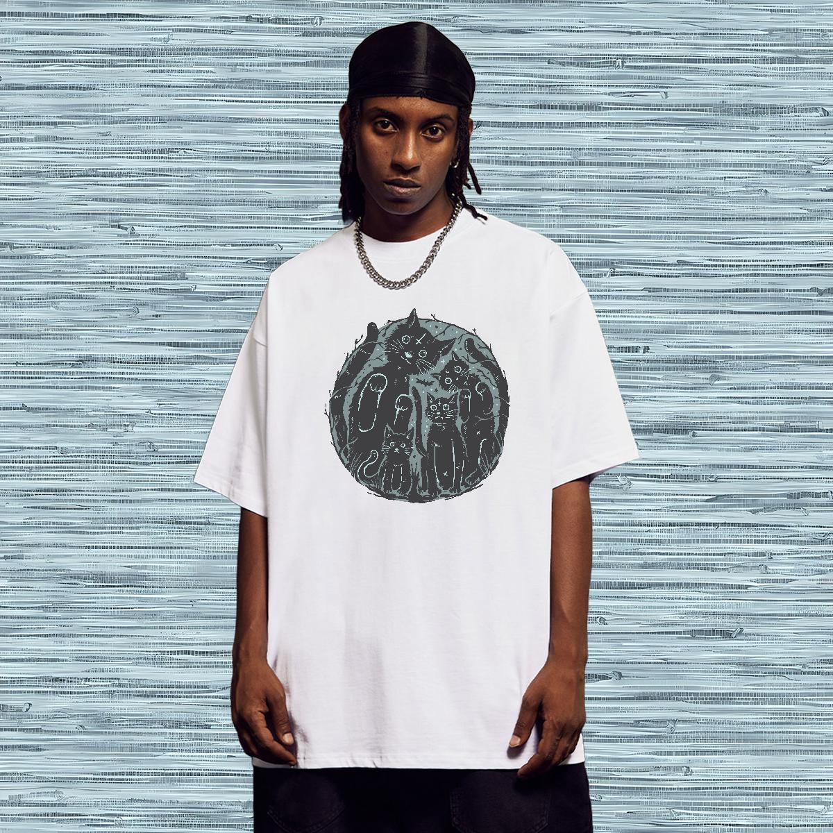 T Shirt For Man 230g Pure Cotton cat High Street Hip Hop Breathable White Plus Size Tshirt for Man Woman Fashion Design TOP Quality Tee Shirt