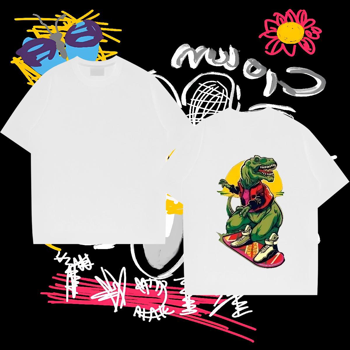Customized Mens T Shirts 100% Cotton 230g dinosaur Sport Clothings Breathable Crew Neck Comfortable Men Clothes T-Shirt Anime