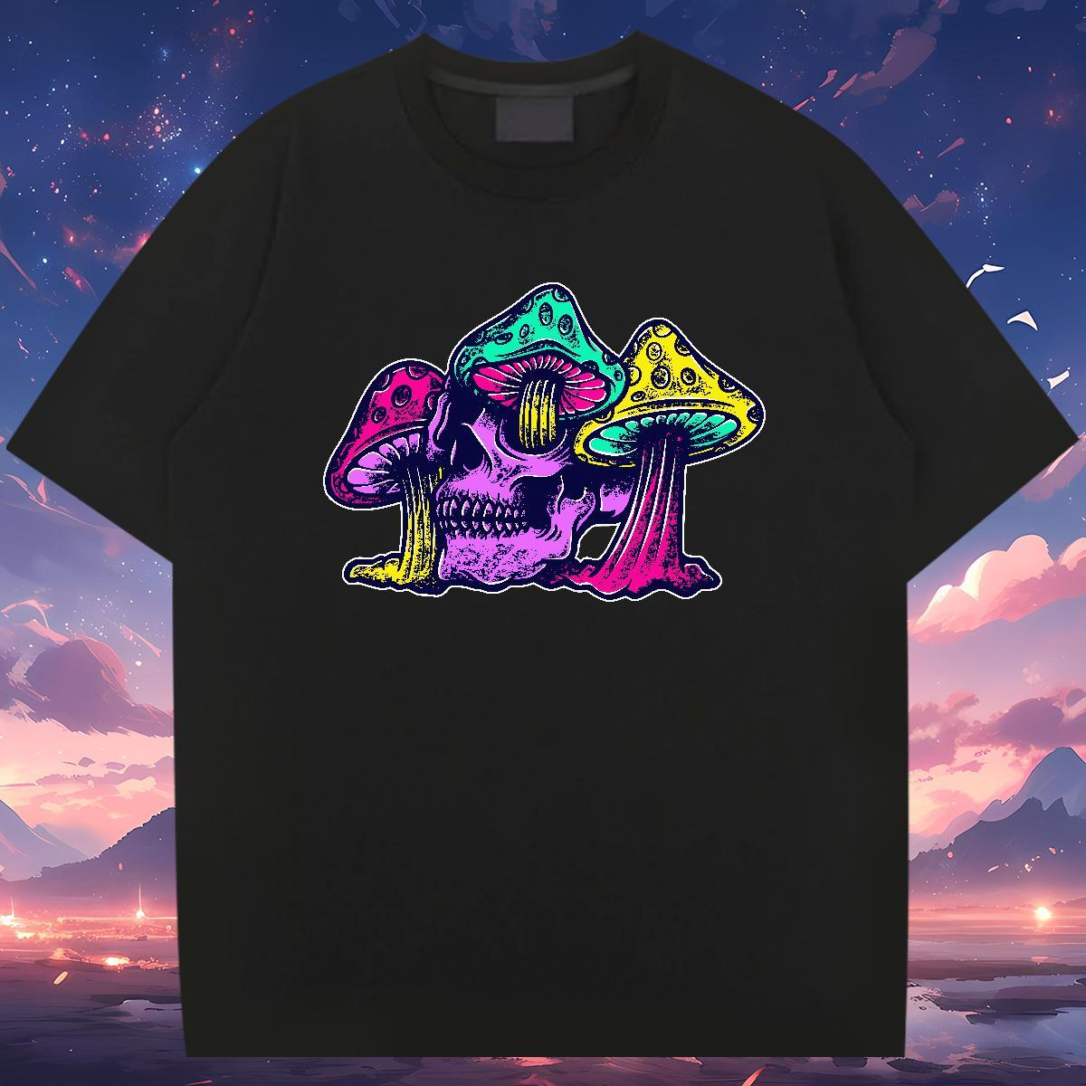 Casual New T Shirts Men 100% Cotton 230g mushroom Anime Printing Street Tops Shirt O-Neck Short Sleeve Classic Couples T Shirts DIY Anime