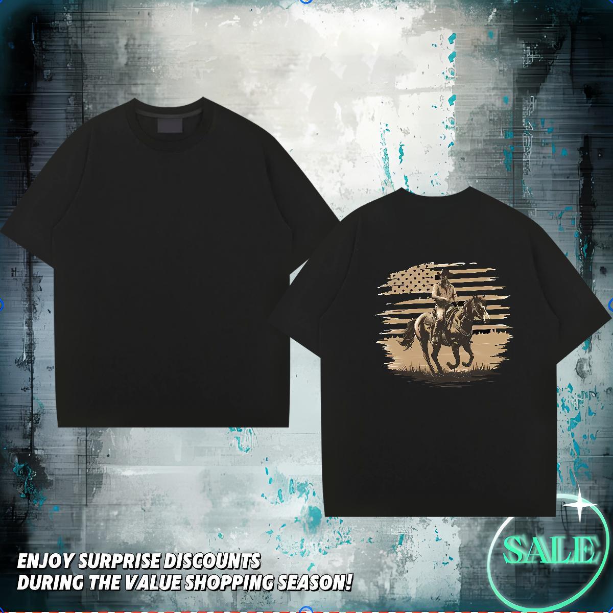 New Mens T Shirts 230g Pure Cotton horse Hip Hop Street Polos Breathable Short Sleeve Loose Fit Tshirt for Man Woman Custom Printed