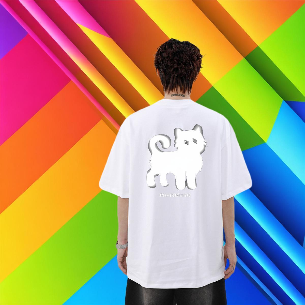 New Men T Shirts 230g 100% Cotton cat Hip Hop Wear Breathable Short Sleeve Comfortable Tshirt for Man Woman Graphic