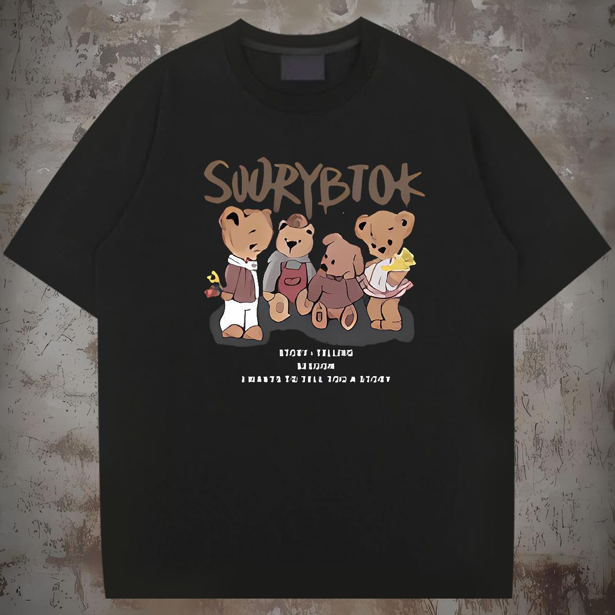 Men T Shirts 230g 100% Cotton bear Daily Outfit O-Neck Short Sleeve Asian Size Tshirts DIY Wholesale Tees