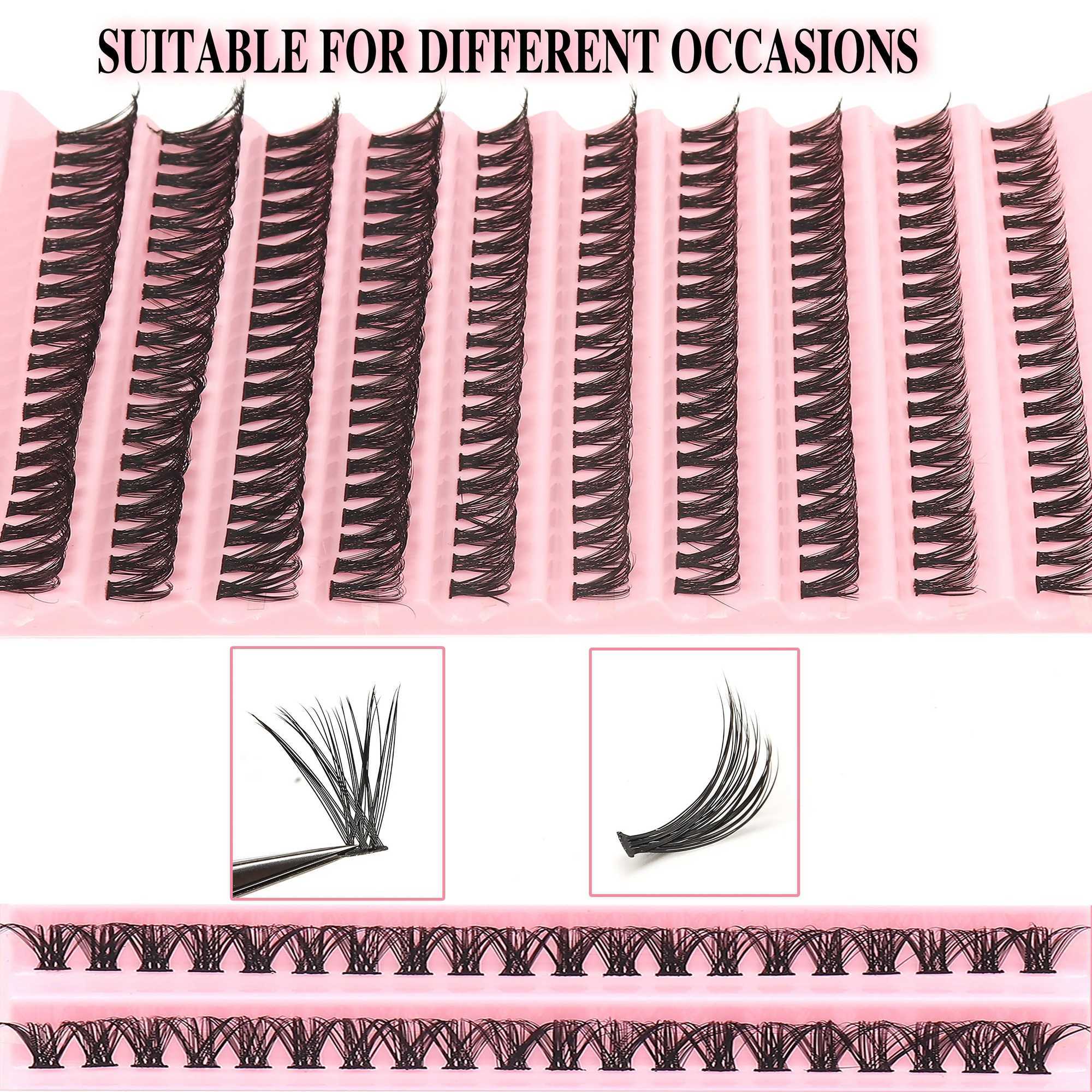 40D Fluffy Dramatic D Curled Eyelash Extension 0.05mm Thick DIY Cluster False Eyelash Set Reusable Mixed Length 9-16mm W240803