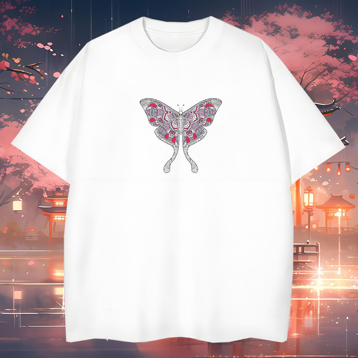 T-Shirts 230g 100% Cotton Butterfly Home Outdoor Breathable Short Sleeve Oversized 3XL 4XL Tshirts 2024 DIY TOP Quality Tops Shirt