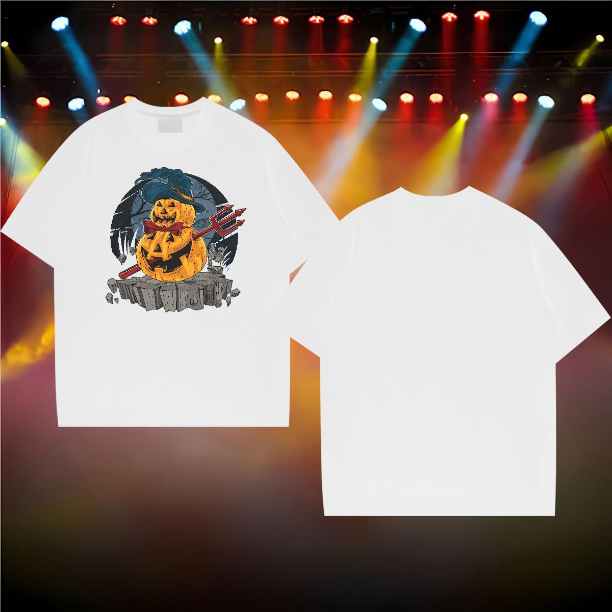 Classic T shirt 230g Pure Cotton Halloween Sport Tops Shirt Crew Neck Breathable Wholesale Men Clothes T-Shirt Cartoon Print